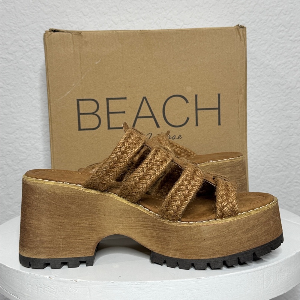 NIB BEACH BY MATISSE DAZE COGNAC BRAIDED JUTE PLATFORM SANDALS BOHO SIZE 10 - Picture 6 of 14